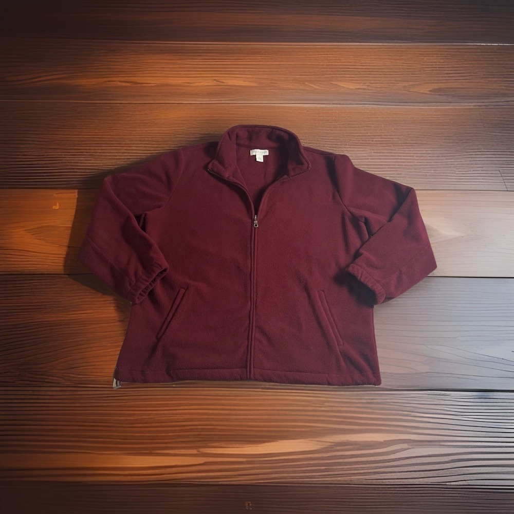 APPLESEED'S FLEECE polyester jacket/sweater Women's Sz-L Dark Cherry Red